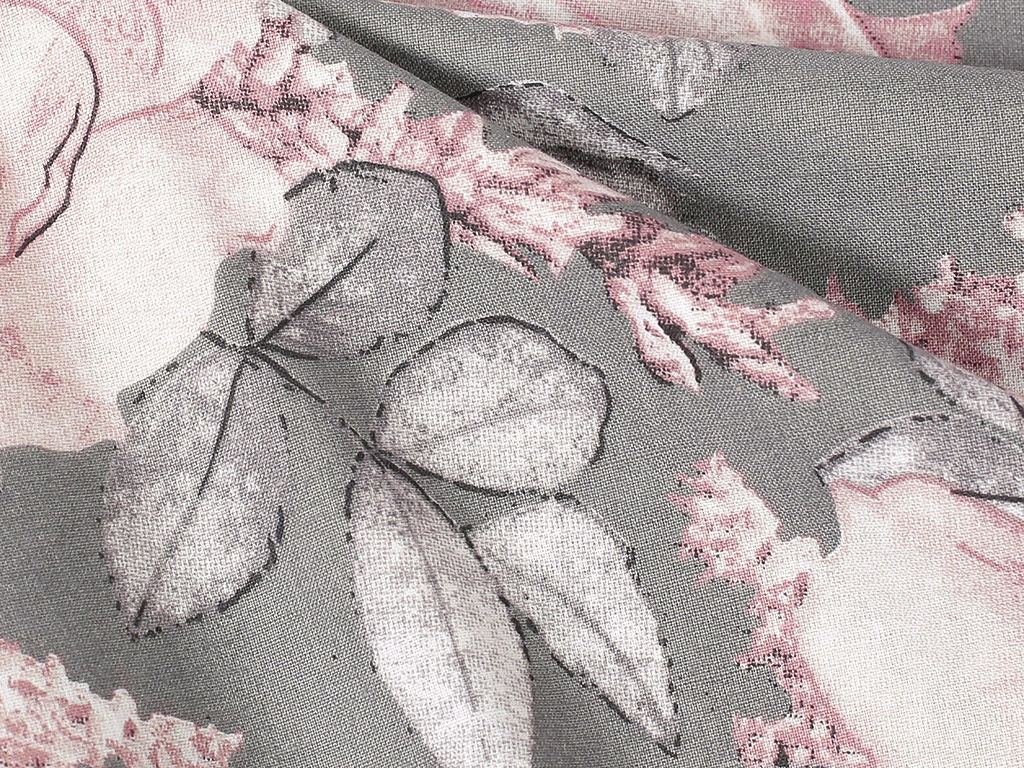 Țesătură SIMONA 100% bumbac - flori roz pe gri staré