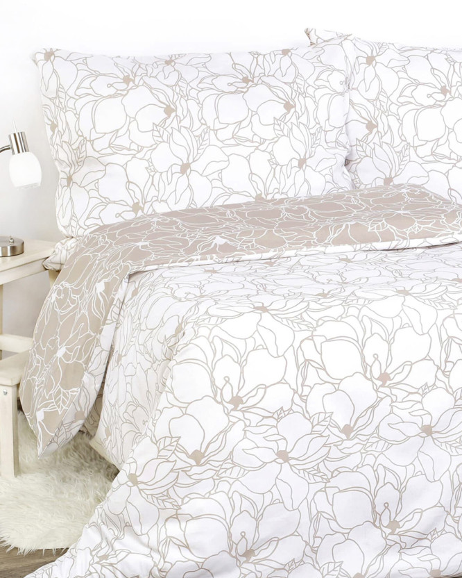Lenjerie de pat creponată - flori albe pe bej deschis