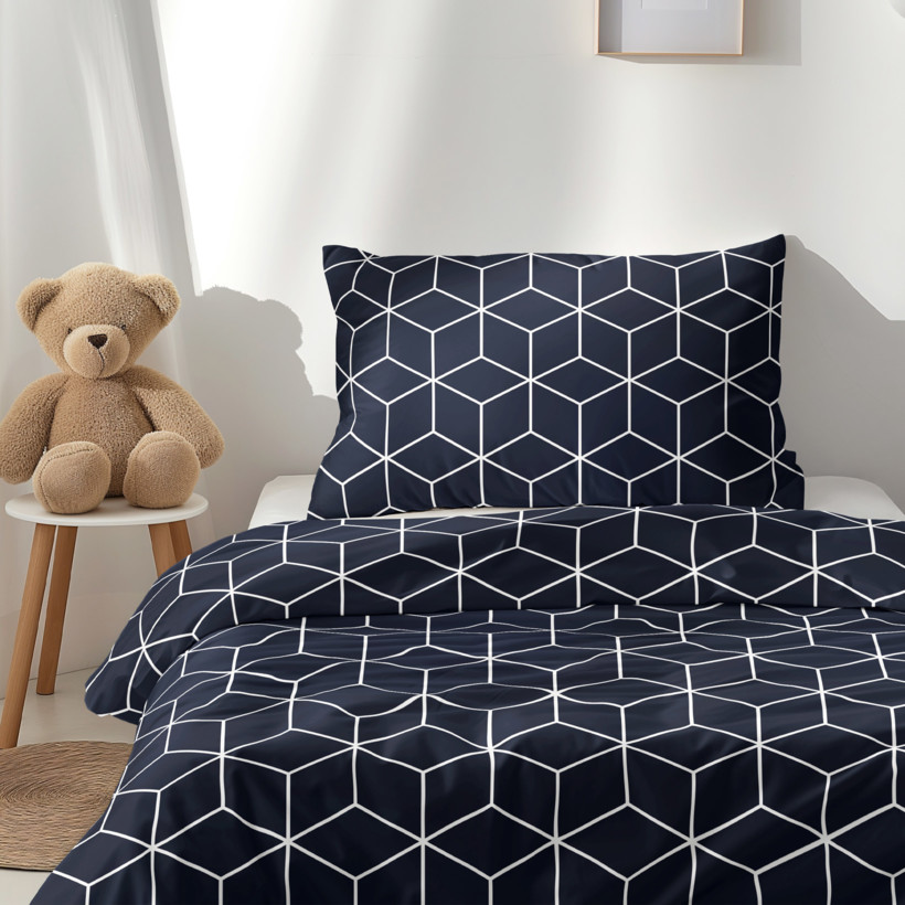 Lenjerie de pat pentru copii din 100% bumbac - mozaic pe albastru intens