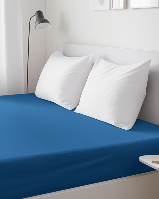 Cearceaf de pat 100% bumbac cu elastic - albastru regal