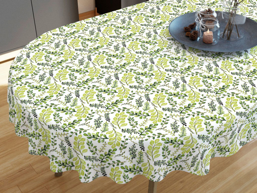 Față de masă decorativă  LONETA - model 533 - frunze verzi - ovală