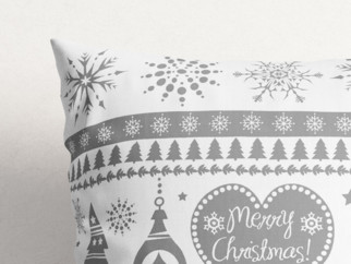 Față de pernă decorativă de Crăciun - model 818 - simboluri de Crăciun pe alb