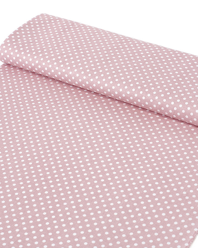 Țesătură SIMONA 100% bumbac - buline albe pe roz pudrat