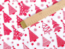 Țesătură din bumbac SIMONA - model x-25 - brazi de Crăciun pe alb - la metru - lățime 160 cm