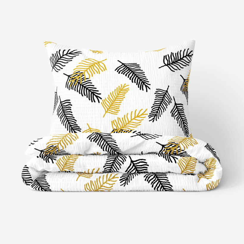 Lenjerie de pat creponată Deluxe - frunze de palmier negre și aurii