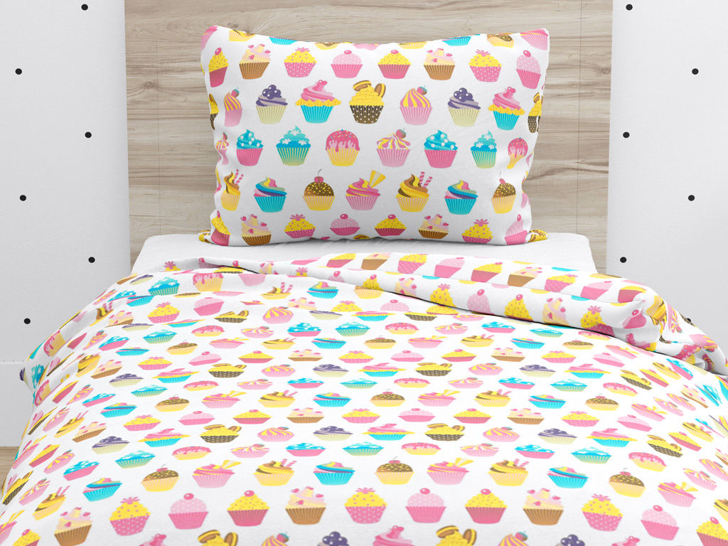 Lenjerie de pat pentru copii din 100% bumbac - model 271 - brioșe colorate