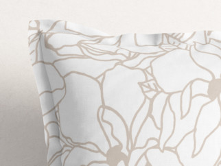 Față de pernă din bumbac cu tiv decorativ - model 1028 flori bej deschis pe alb
