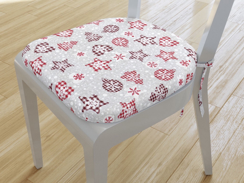 Pernă pentru scaun decorativă colțuri rotunde 39x37cm VERONA - model 493 - simboluri de Crăciun în carouri