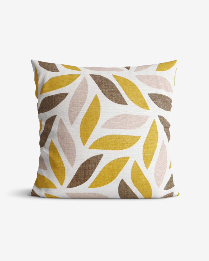 Față de pernă decorativă LONETA - frunze geometrice aurii și maro