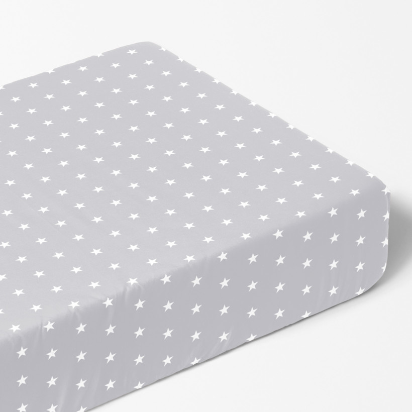 Cearceaf de pat bumbac 100% cu elastic - steluțe albe pe gri deschis