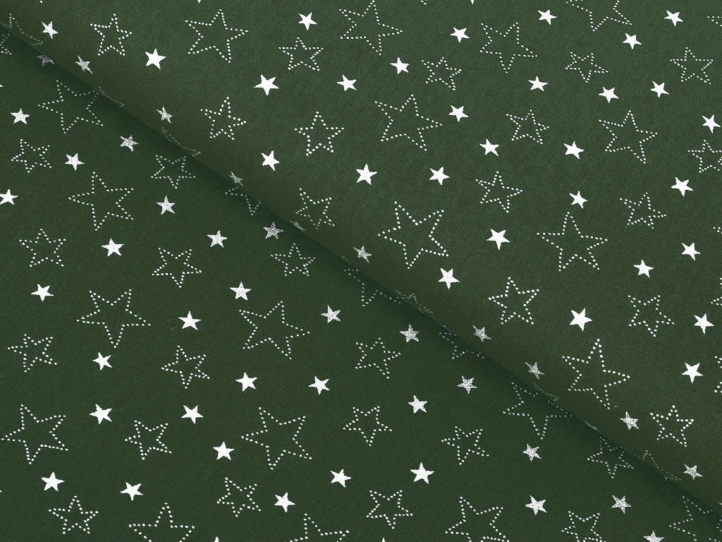 Țesătură din bumbac 100% SIMONA - model X-29 - steluțe albe pe verde