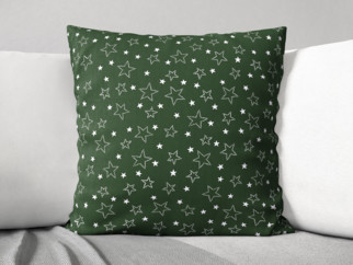 Față de pernă din bumbac - model 029 - steluțe albe pe verde