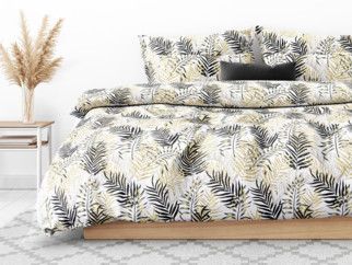 Lenjerie de pat din bumbac satinat Deluxe - model 1100 frunze de palmier galbene și negre