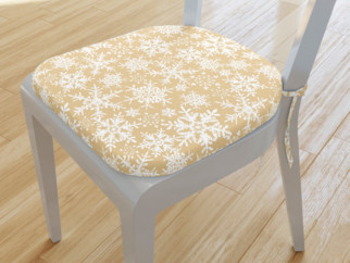 Pernă pentru scaun semirotundă din bumbac 39x37cm - de Crăciun - model 092 - fulgi de zăpadă pe auriu