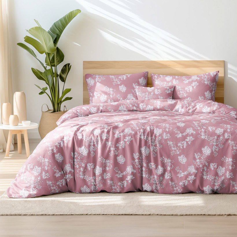 Lenjerie de pat din 100% bumbac - crini pe roz vechi