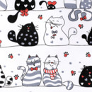 Tesătură din bumbac 100% SIMONA - pisici comice pe alb - metraj lătime 160 cm