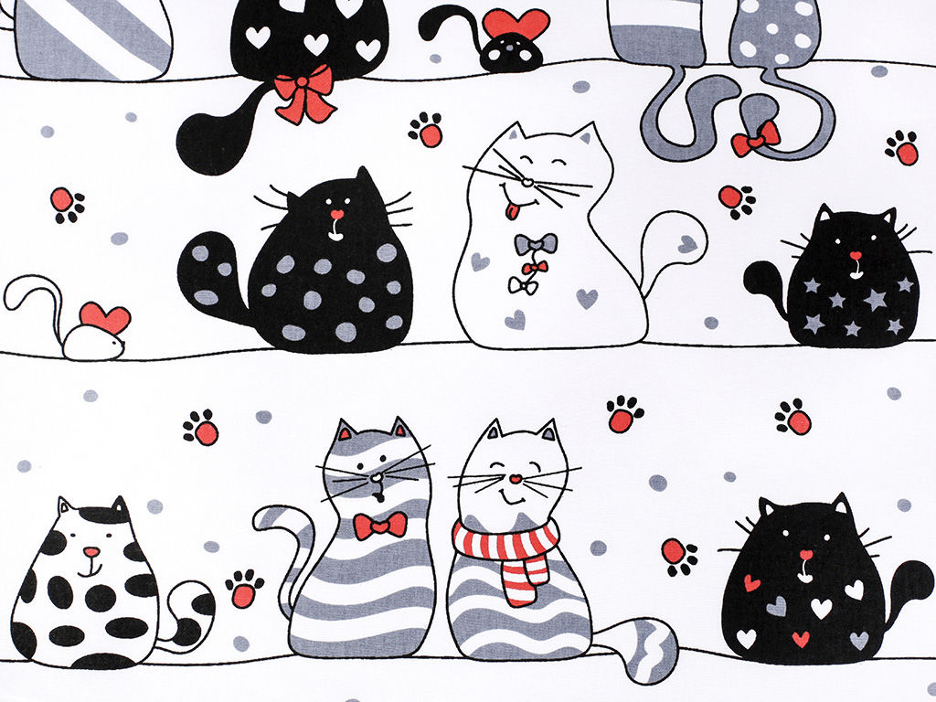 Țesătură SIMONA 100% bumbac - pisici comice pe alb