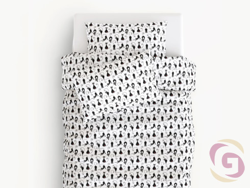 Lenjerie de pat pentru copii din 100% bumbac - model 533 - pisici negre pe alb