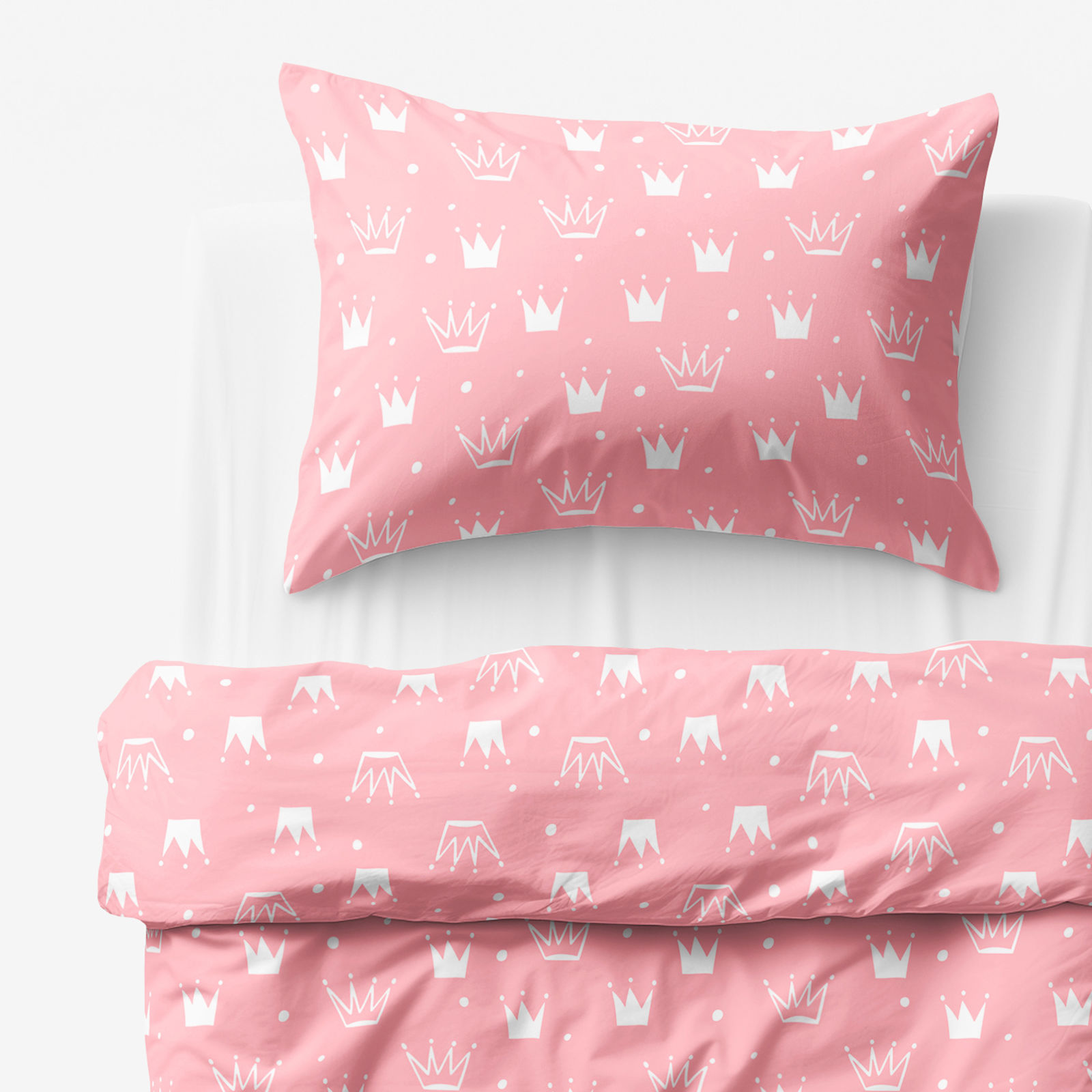 Lenjerie de pat pentru copii din 100% bumbac - coronițe pe roz