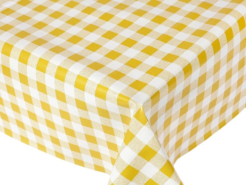 Față de masă din PVC cu textil - carouri galbene