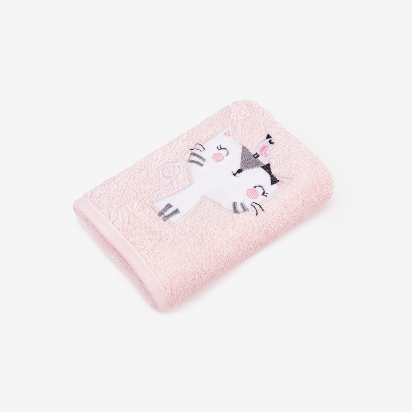 Prosop de mâini din frotir LILI pentru copii - roz - pisică
