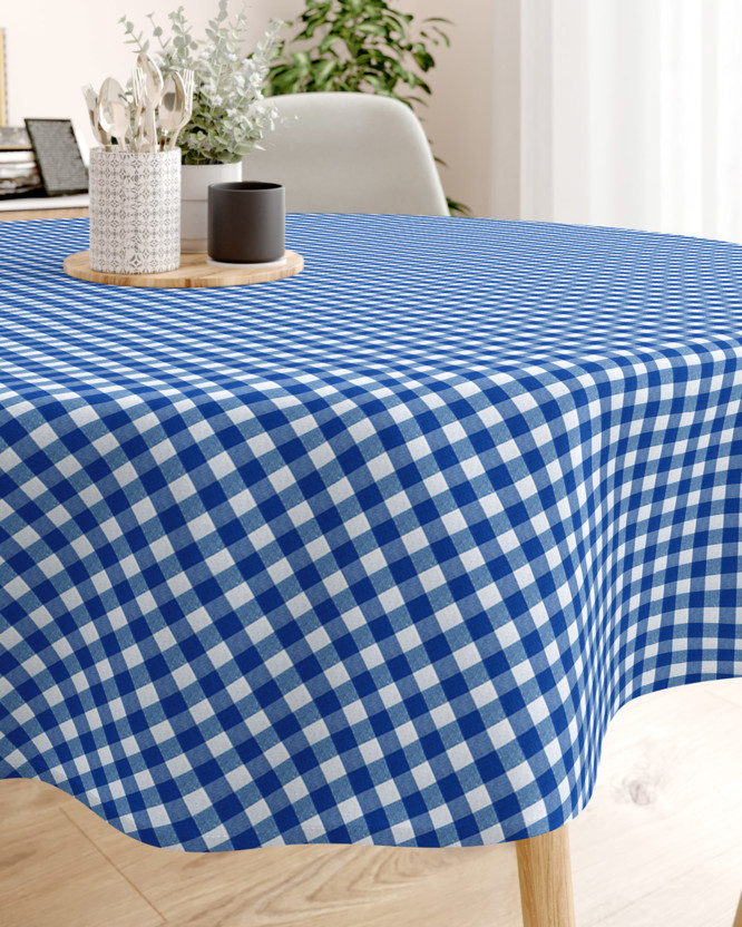 Față de masă decorativă MENORCA - carouri mari albastru-alb - rotundă