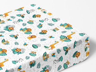 Cearceaf de pat din bumbac cu elastic - model 031 - animale din junglă