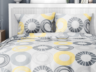 Lenjerie de pat din creponată - model 1018 - cercuri galbene și gri