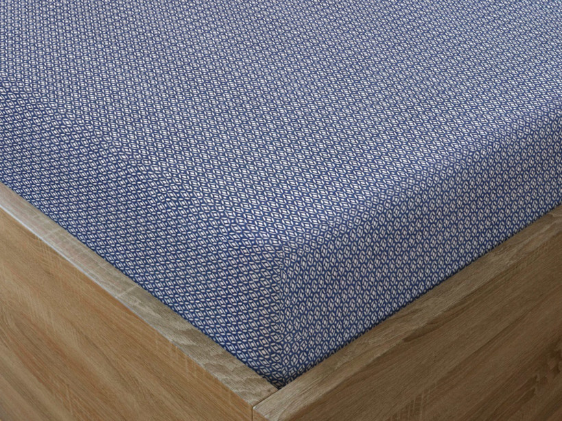 Cearceaf de pat din bumbac cu elastic - model 940 - forme geometrice pe albastru închis