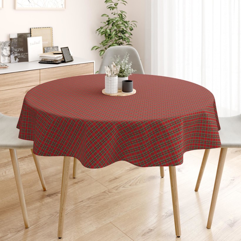 Față de masă decorativă LONETA - carouri mici roșii - rotundă