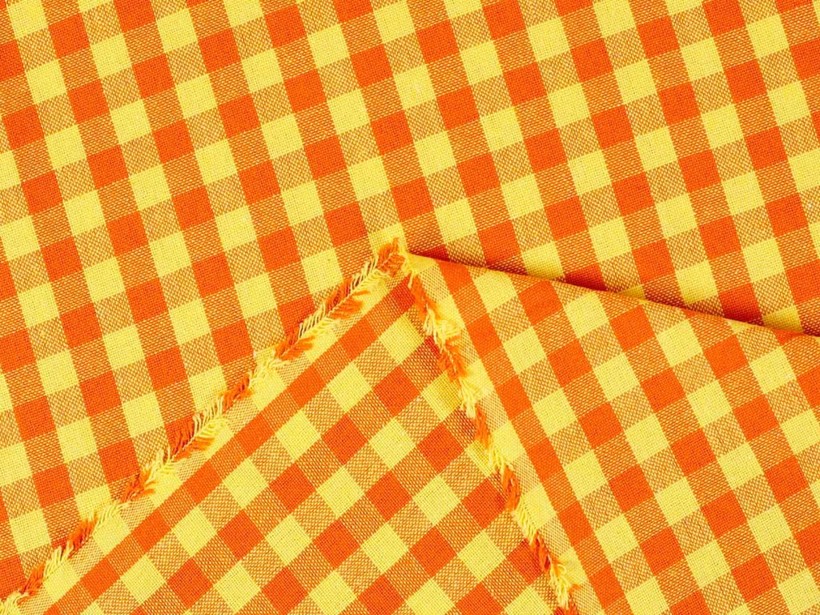 Țesătură KANAFAS 100% bumbac - carouri mici în galben-portocaliu