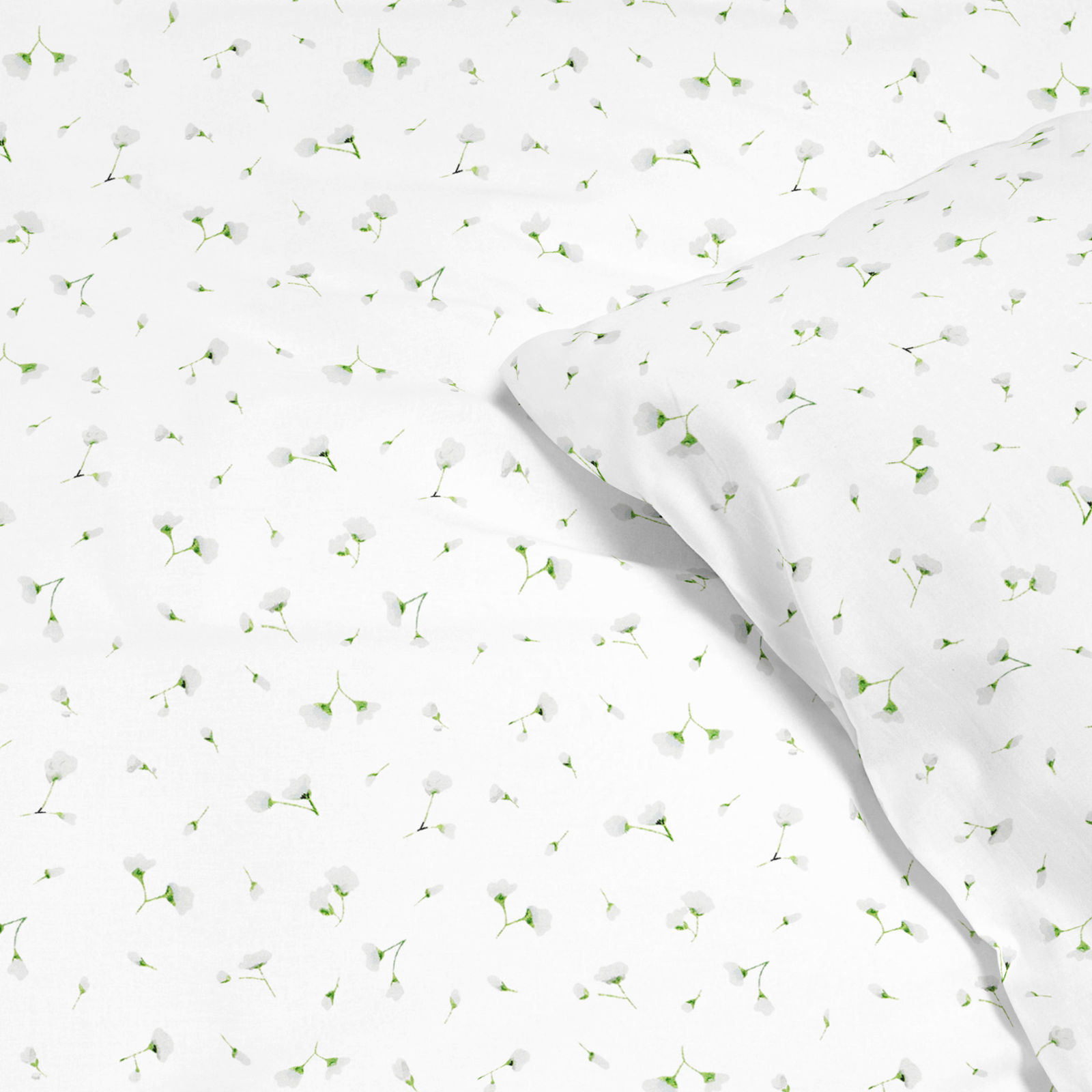 Lenjerie de pat 100% bumbac - flori mici pe alb
