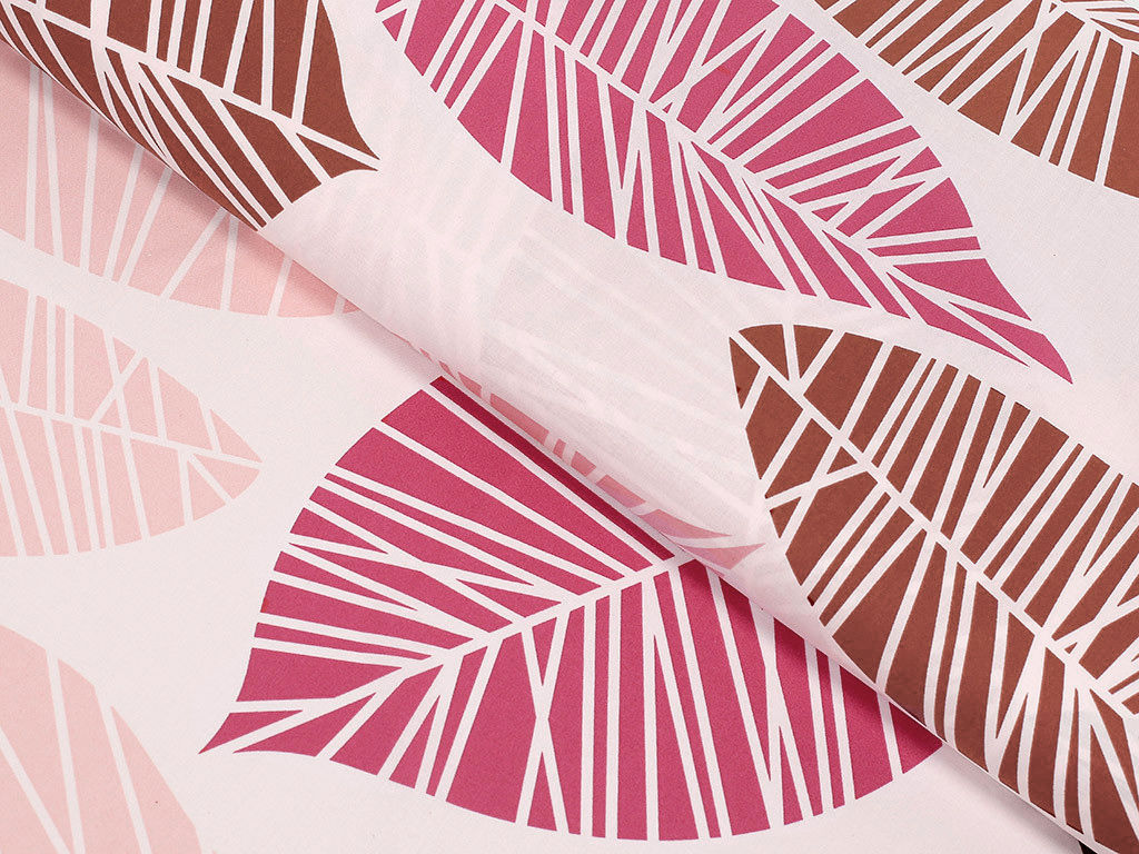 Țesătură SIMONA 100% bumbac - frunze roz și bordo