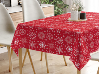 Față de masă din bumbac - model 090 de Crăciun - fulgi de zăpadă pe roșu