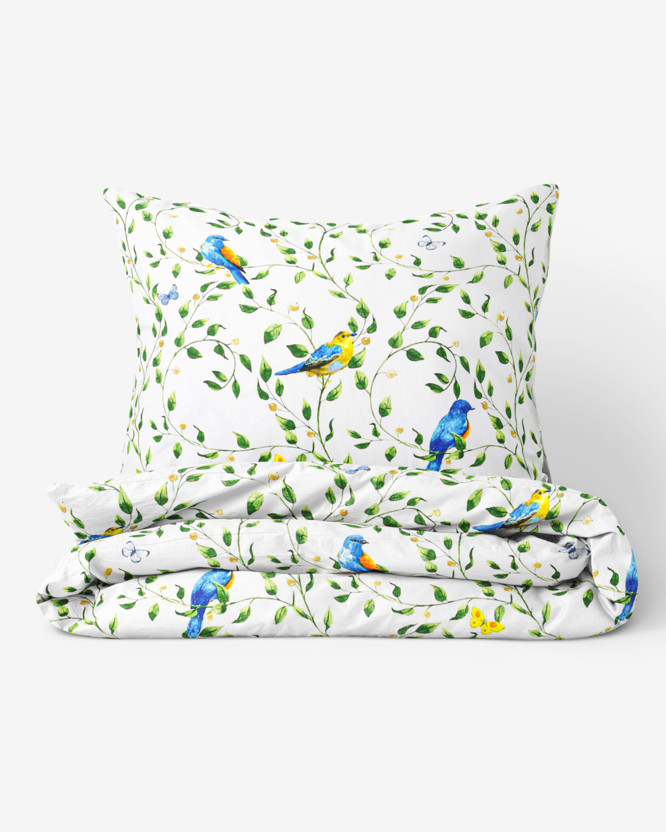 Lenjerie de pat din 100% bumbac - păsări colorate în grădină