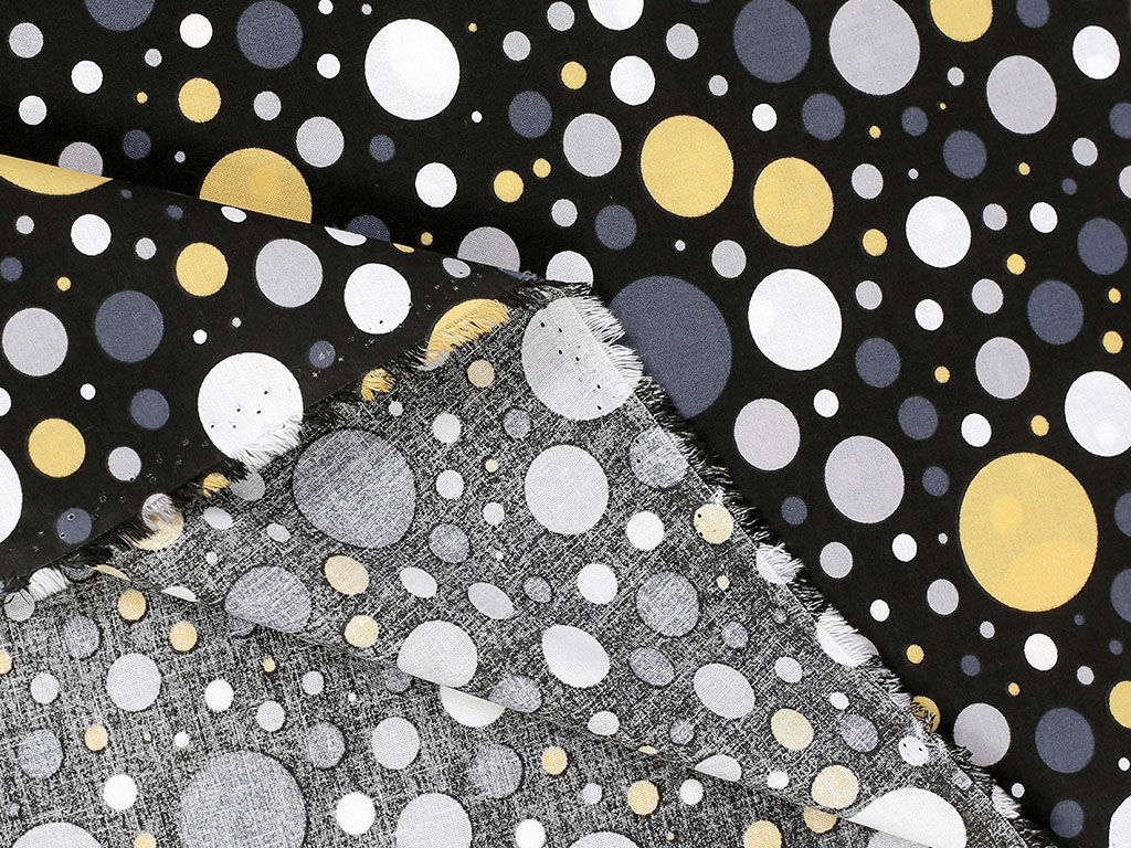 Țesătură din bumbac 100% SIMONA - buline și cercuri colorate pe negru