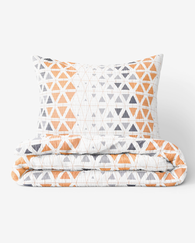 Lenjerie de pat creponată Deluxe - triunghiuri gri-portocalii