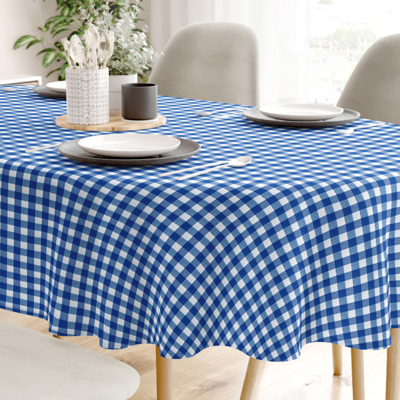 Față de masă decorativă MENORCA - carouri albastre și albe - ovală