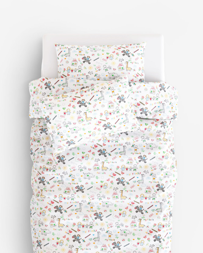 Lenjerie de pat pentru copii din 100% bumbac - desene colorate