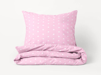 Lenjerie de pat din 100% bumbac pentru copii - model 1042 - steluțe albe pe roz