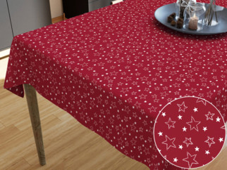 Față de masă din bumbac - model 015 - steluțe albe pe roșu