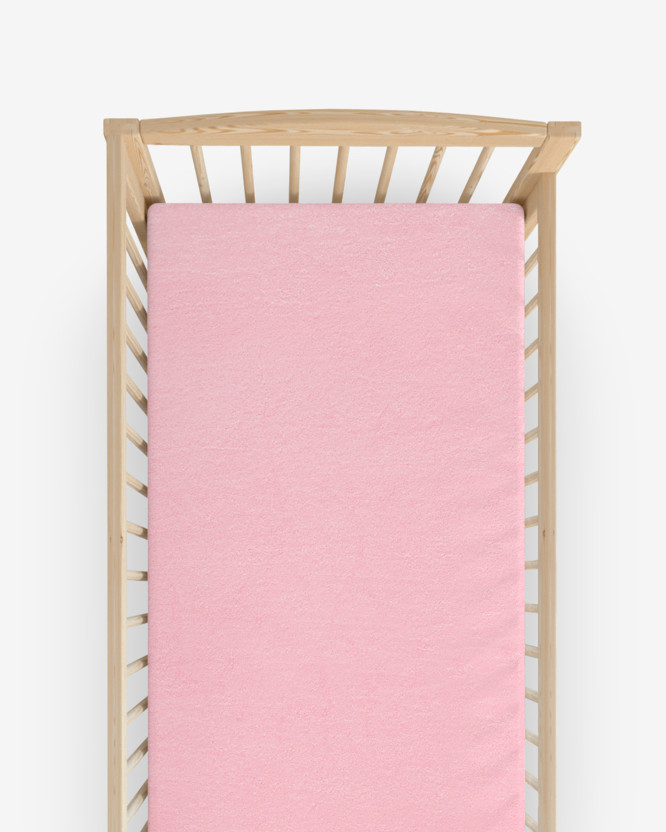 Cearceaf pătuț din frotir cu elastic - roz