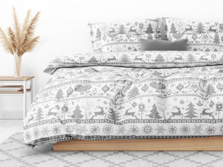 Lenjerie de pat din bumbac de Crăciun - model 818 - simboluri de Crăciun pe alb