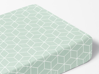 Cearceaf de pat bumbac 100%  cu elastic - mozaic verde-mentă