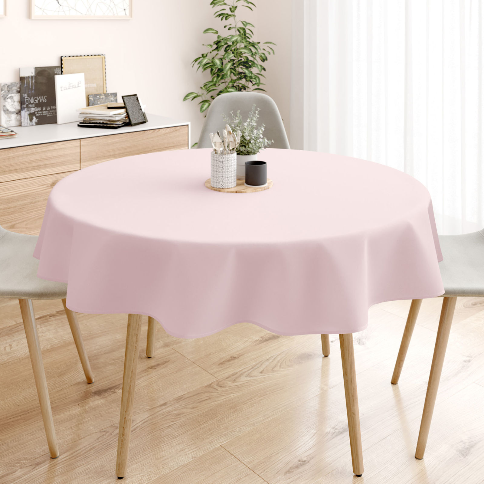 Față de masă 100% bumbac roz pudră - rotundă