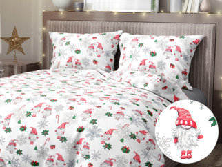 Lenjerie de pat din bumbac - model 1060 de Crăciun - spiriduși și steluțe pe alb