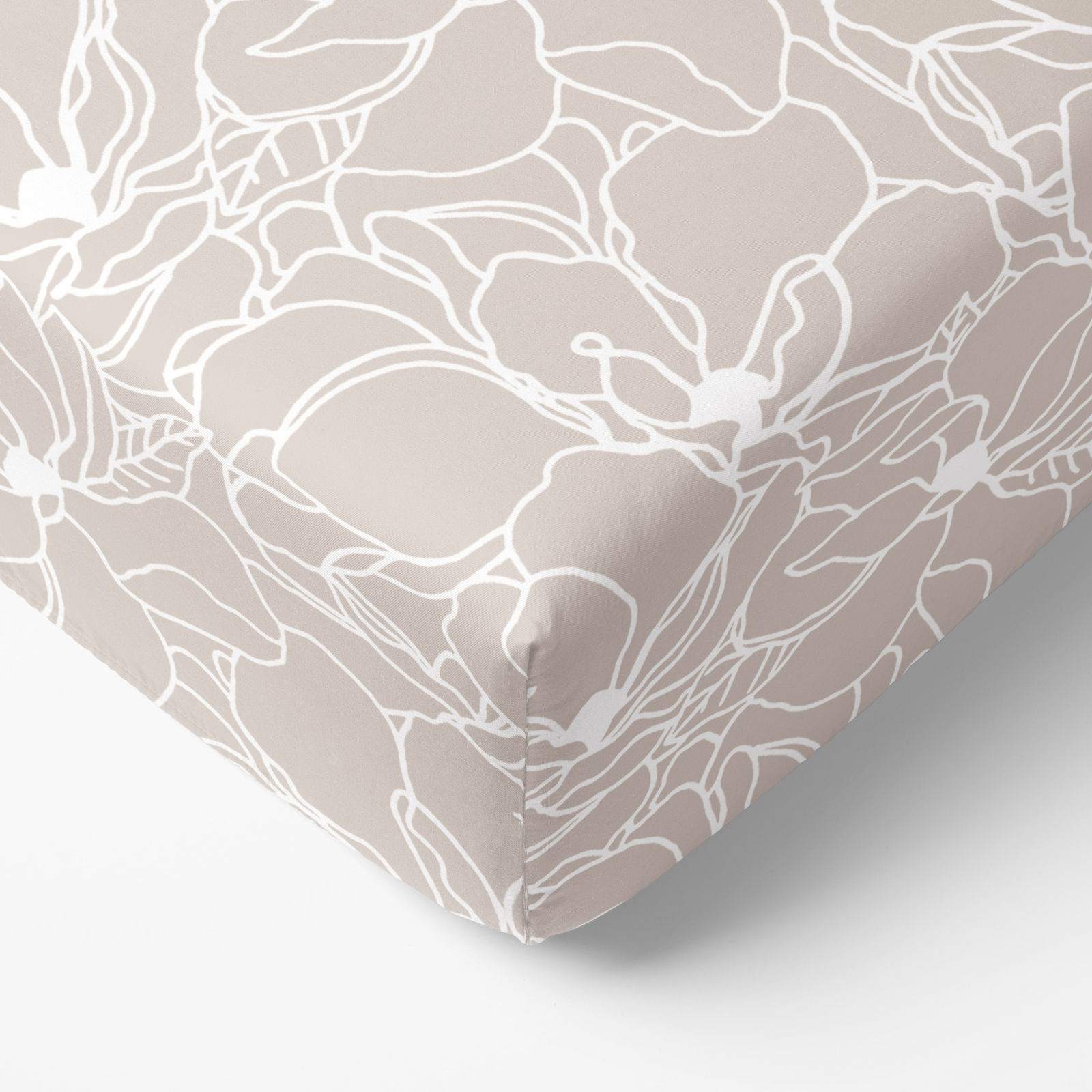 Cearceaf de pat bumbac 100% cu elastic - flori albe pe bej deschis