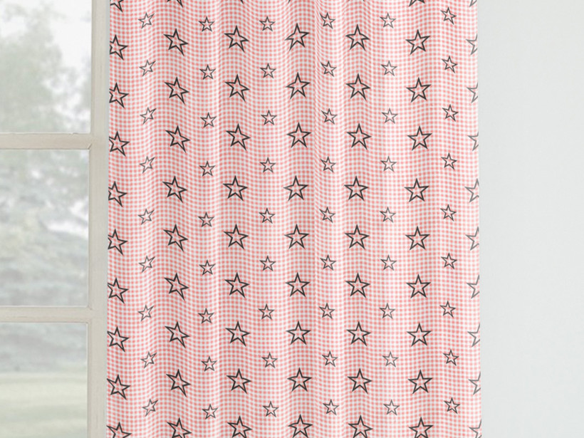 Draperie din bumbac - model 862 steluțe pe roz în carouri