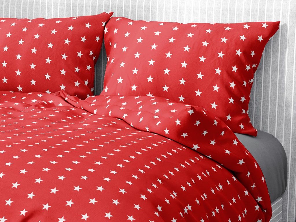 Lenjerie de pat din 100% bumbac - steluțe albe pe roșu