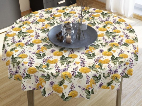 Față de masă decorativă LONETA - model 388 portocale și flori - rotundă